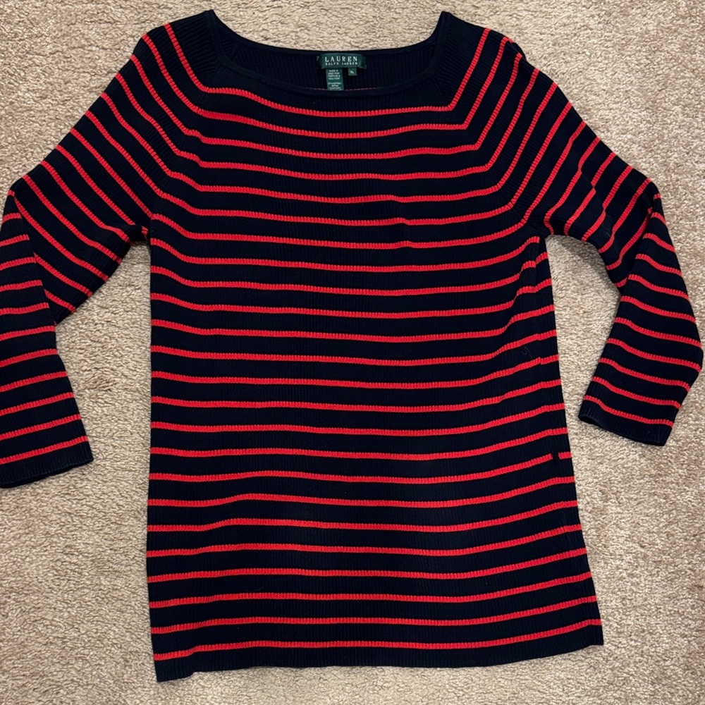 Lauren, Ralph Lauren Navy and Red Striped Knit Top